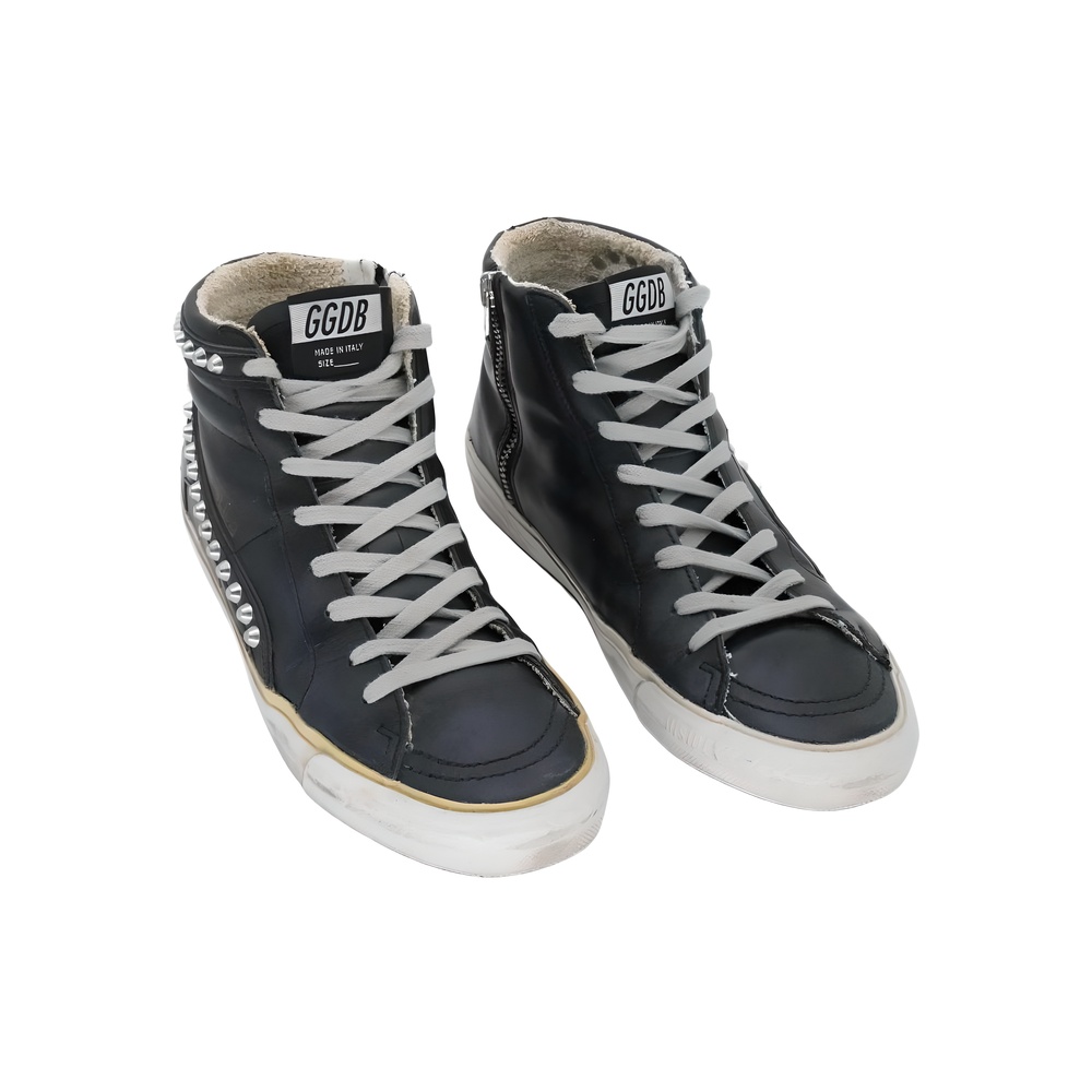 Golden Goose Women's Slide Studded Leather Sneakers Black Size 9